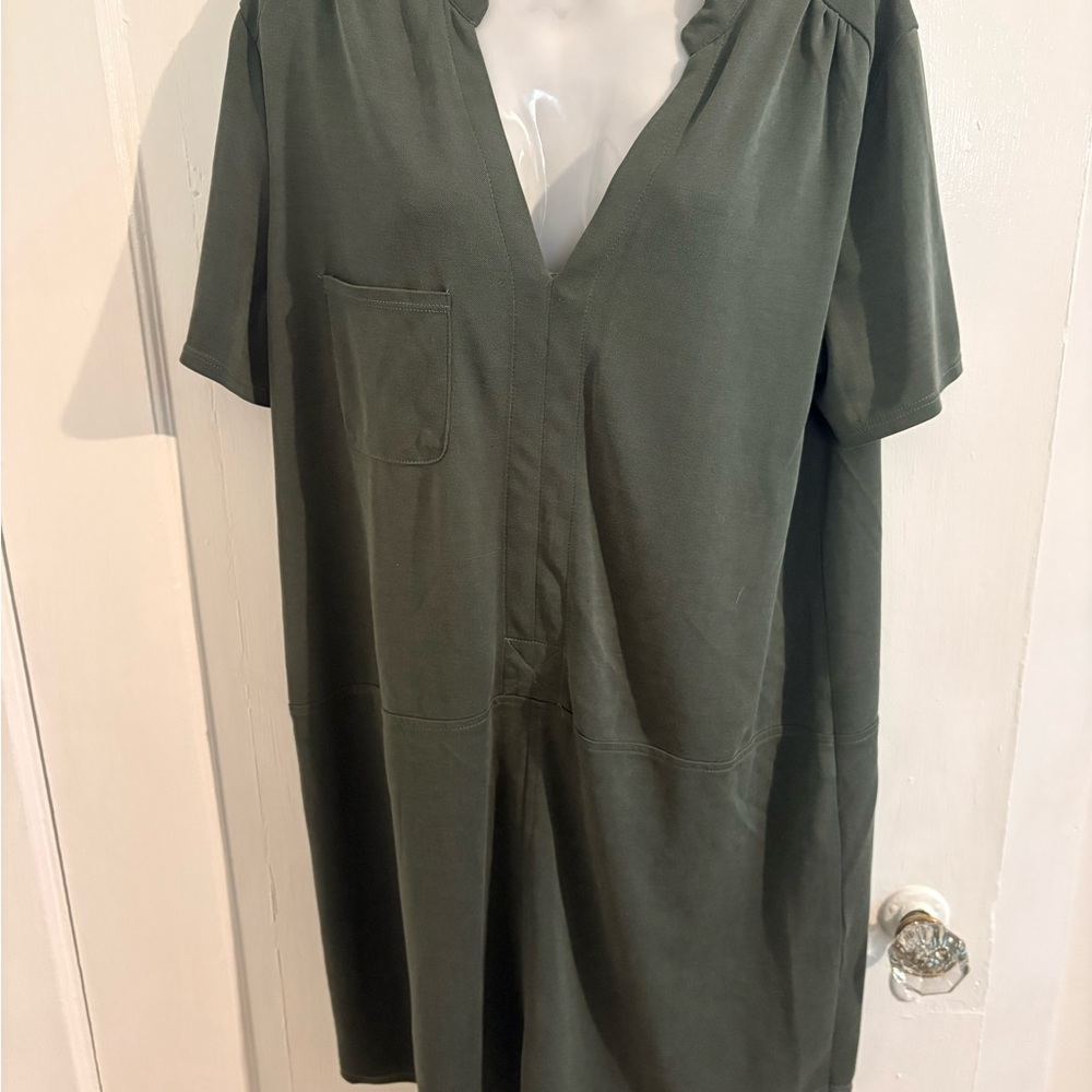 Olive Green V-Neck Dress